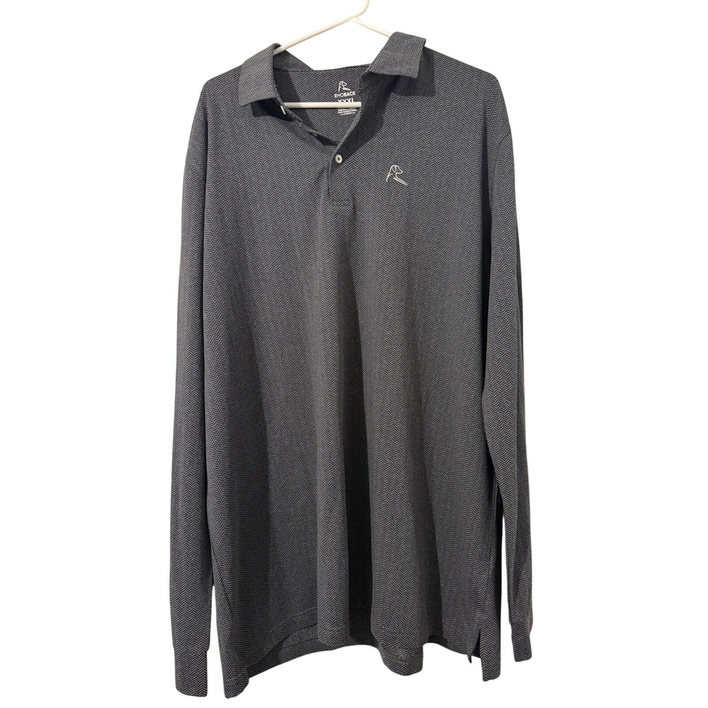 Rhoback Mens XXXL Long Sleeve Performance Polo Charcoal Grey Herringbone Golf